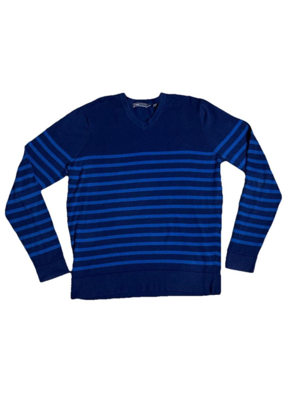 Vince Sweater Mens Large Striped Crewneck Cotton Stretch Pullover Blue White NWT